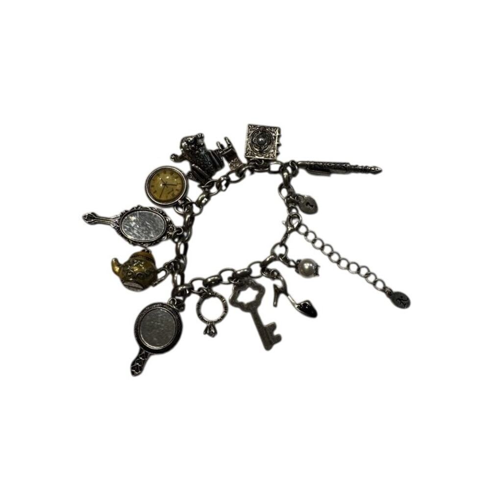 Vintage Silver Tone Charm Bracelet with 13 Vanity Themed Charms
